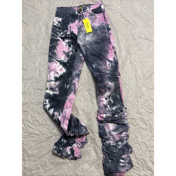 Women’s Daisy Tye Dye Multicolor Stacked Ruched Hem Skinny Denim Jeans Size 1X - Picture 1 of 7